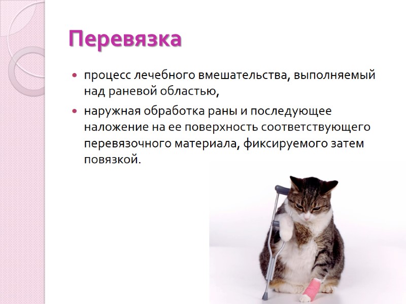 Перевязка процесс лечебного вмешательства, выполняемый над раневой областью,  наружная обработка раны и последующее